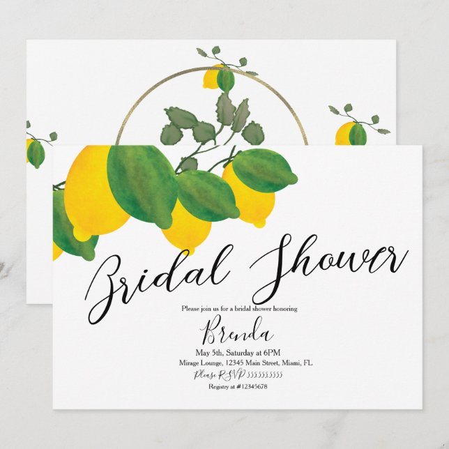 Watercolor Lime Lemon Limon Bridal Shower  Invitation (Front/Back)