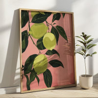 Watercolor Lime Lemons Minimalist Kitchen Wall Art