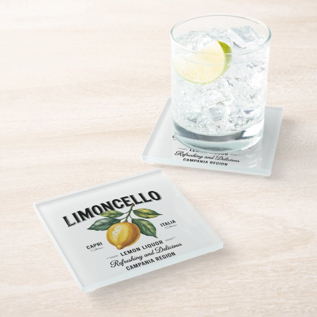 Watercolor Limoncello Lemon Liqueur Italy  Glass Coaster (Angled)