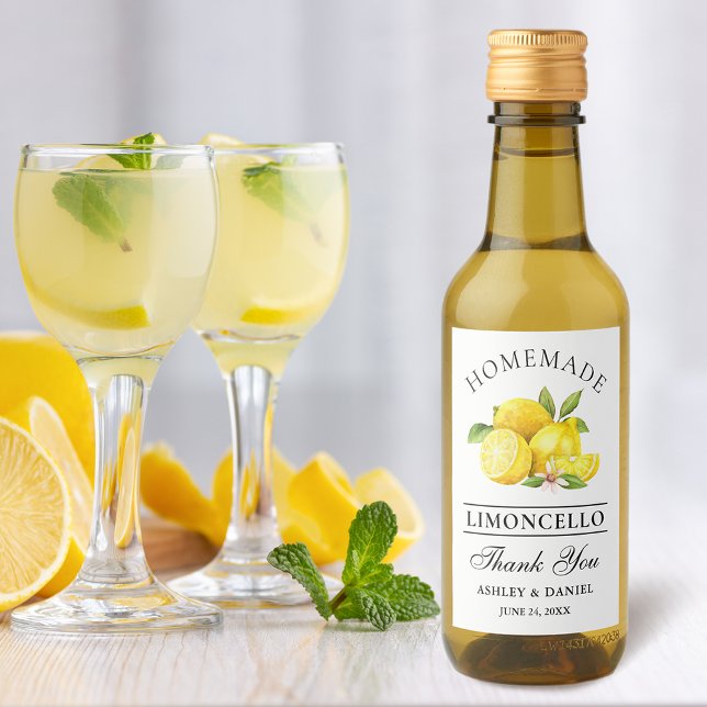 Watercolor Limoncello Thanks Mini Bottle Labels (Customize to change text size, color or text style.)