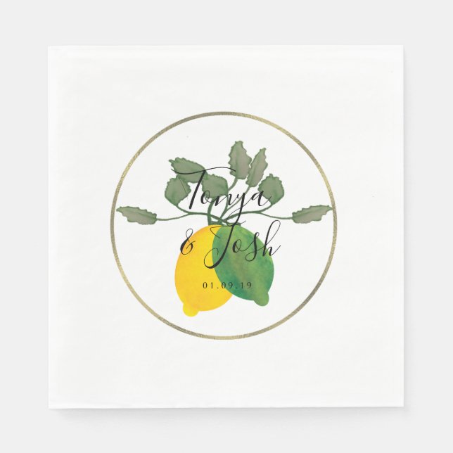 Watercolor Limoncillo Lemon Lime Wedding Napkin (Front)