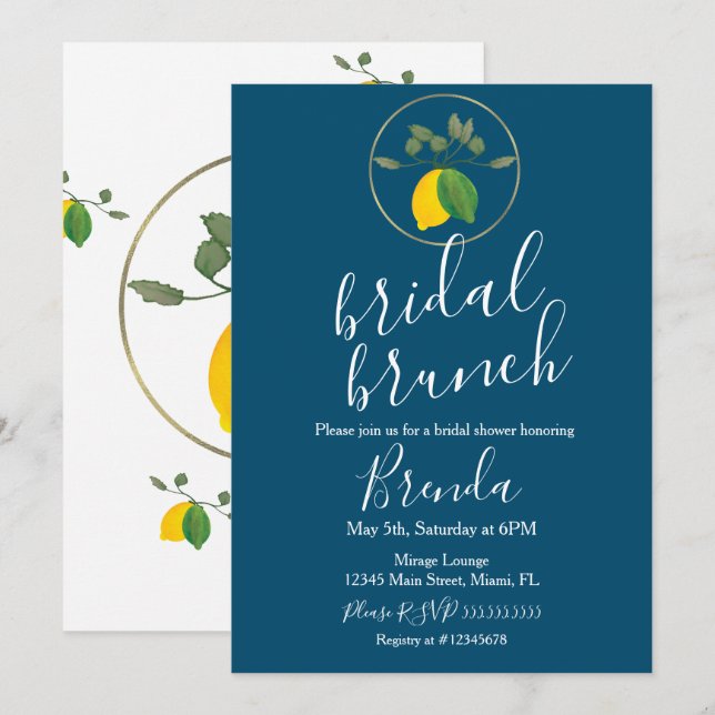 Watercolor Limoncillo Lime Lemon Bridal Shower B Invitation (Front/Back)