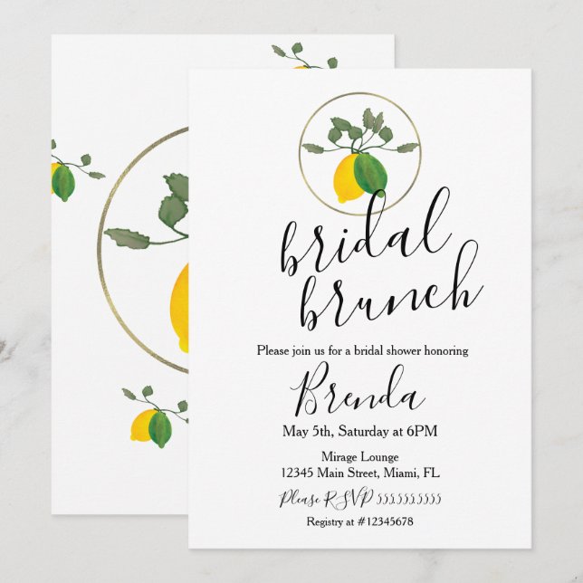 Watercolor Limoncillo Lime Lemon Bridal Shower Inv Invitation (Front/Back)