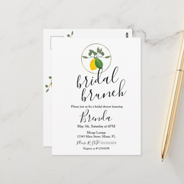 Watercolor Limoncillo Lime Lemon Bridal Shower  Postcard (Front/Back In Situ)