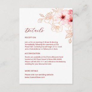 Watercolor Line Art Cherry Blossom Details Enclosure Card