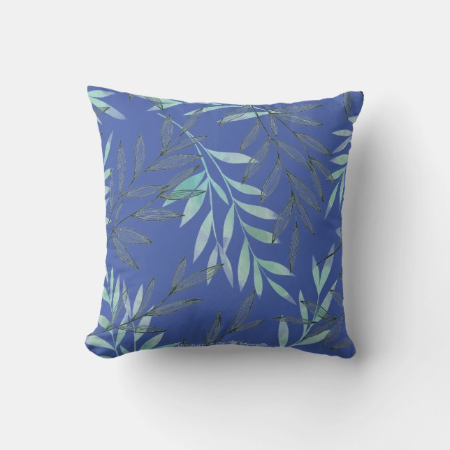 Watercolor Line Drawing Foliage Leaves Plants Cushion (Front)