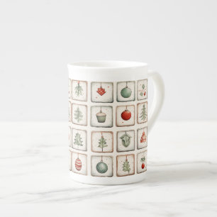 Watercolor Lineart Christmas Pattern Bone China Mug