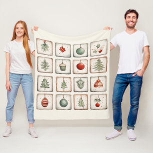 Watercolor Lineart Christmas Pattern Fleece Blanket