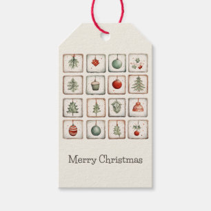 Watercolor Lineart Christmas Pattern Gift Tags