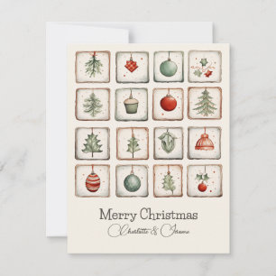 Watercolor Lineart Christmas Pattern Holiday Card
