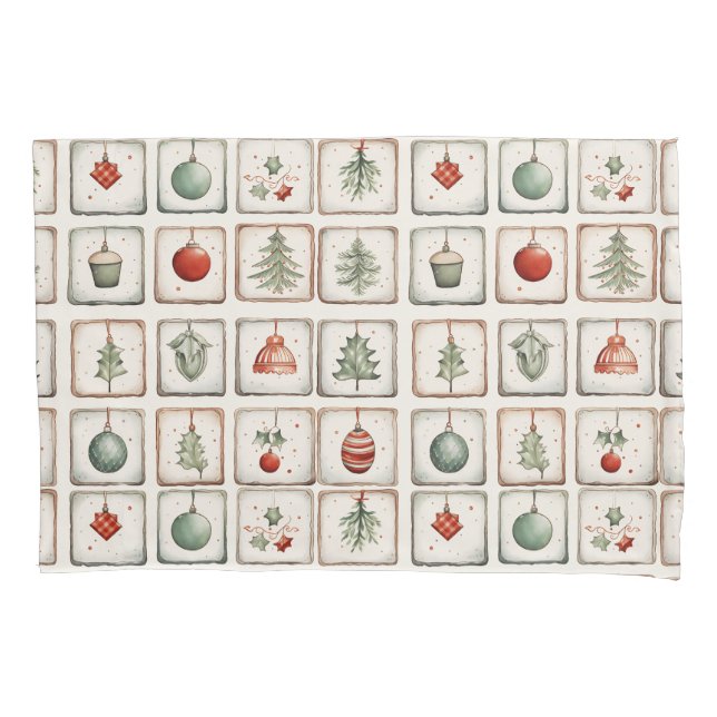 Watercolor Lineart Christmas Pattern Pillowcase (Front)