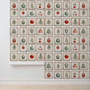 Watercolor Lineart Christmas Pattern Wallpaper