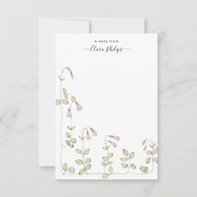 watercolor linnea flower note card with name (Front)