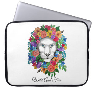 Watercolor Lion And Rainbow Flowers Laptop Sleeve