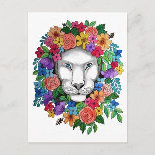 Watercolor Lion And Rainbow Flowers Postcard