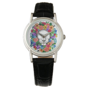 Watercolor Lion And Rainbow Flowers Watch