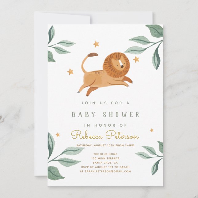 Watercolor lion baby shower holiday card (Front)