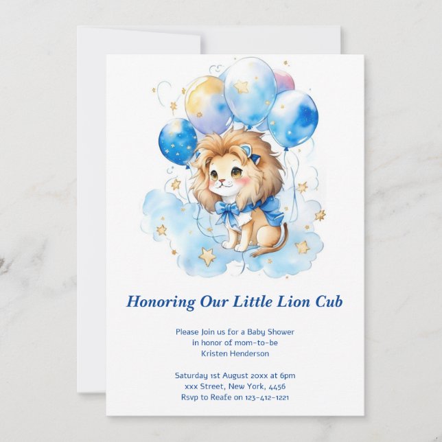 Watercolor Lion Baby Shower Invitation (Front)