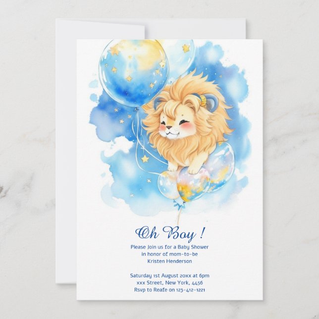 Watercolor Lion Baby Shower Invitation (Front)