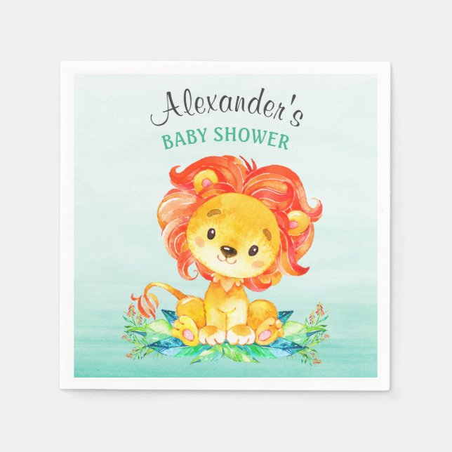Watercolor Lion Baby Shower Napkin (Front)