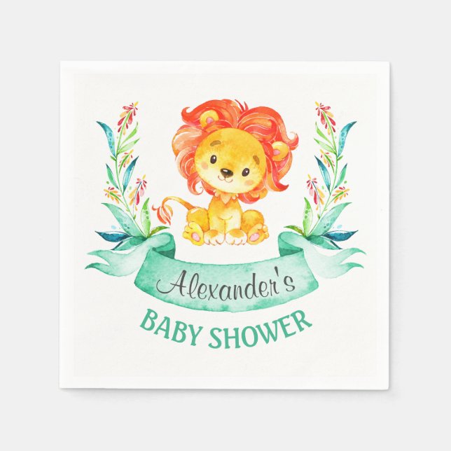 Watercolor Lion Baby Shower Napkin (Front)