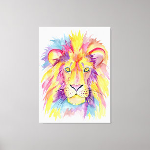 Watercolor Lion Canvas Art - Colourful Animal