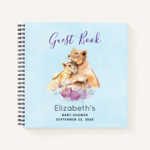 Watercolor Lion & Cub Baby Shower Guest Book