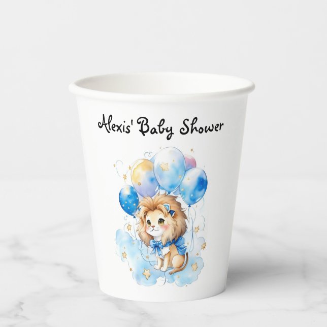 Watercolor Lion Cub Baby Shower Paper Cups (Front)