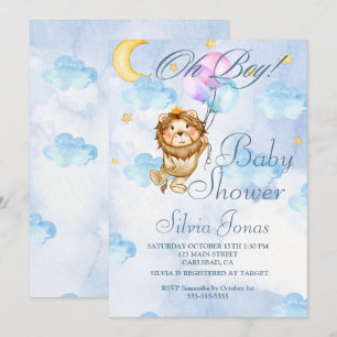Watercolor Lion jungle animal baby shower Boy Invitation