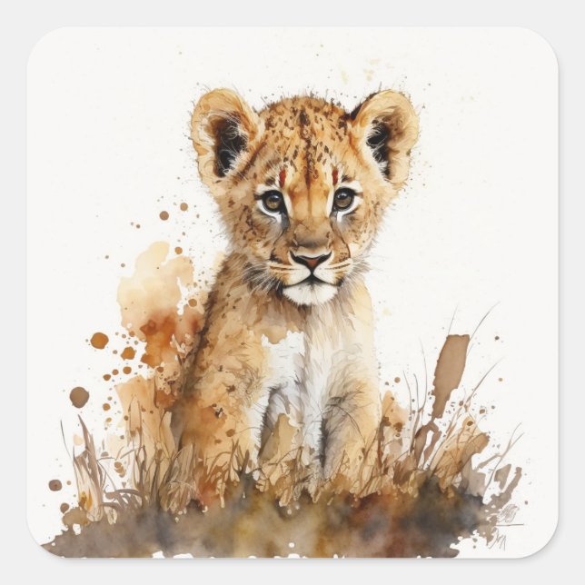 Watercolor Lion King`s Party Square Sticker  (Front)