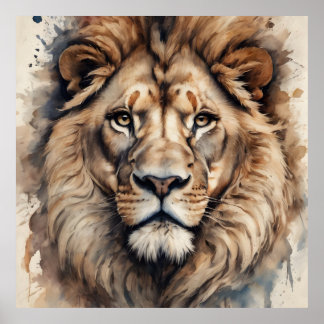 Watercolor Lion no 5 Poster