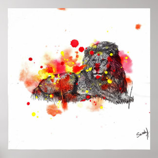 Watercolor Lion Poster