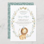 Watercolor Lion Prince Baby Boy Baptism Invitation<br><div class="desc">Watercolor Lion Prince Baby Boy Baptism Invitation. A customisable baptism invitation featuring watercolor illustrations of foliage and stars frame,  foliage pattern and a baby lion prince. This whimsical christening invitation is perfect for baby boys.</div>