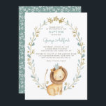 Watercolor Lion Prince Baby Boy Baptism Invitation<br><div class="desc">Watercolor Lion Prince Baby Boy Baptism Invitation. A customisable baptism invitation featuring watercolor illustrations of foliage and stars frame,  foliage pattern and a baby lion prince. This whimsical christening invitation is perfect for baby boys.</div>