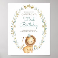 Watercolor Lion Prince First Birthday Welcome