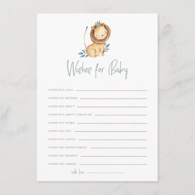 Watercolor Lion Prince Wishes for Baby Card (Front)