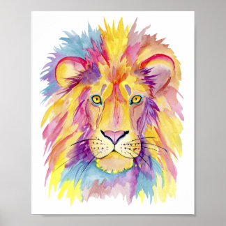 Watercolor Lion Print - Colorful Wall Decor