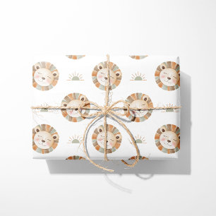 Watercolor Lion & Sun - Neutral - Safari Animal Wrapping Paper