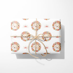 Watercolor Lion & Sun - Pink - Safari Animal Wrapping Paper