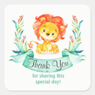 Watercolor Lion Thank You Square Sticker