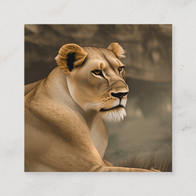 Watercolor Lioness Square Business Card (Front)