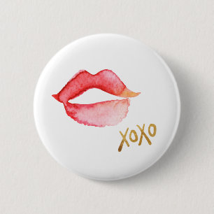 Watercolor Lips & Gold Foil XOXO 6 Cm Round Badge
