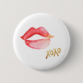 Watercolor Lips & Gold Foil XOXO 6 Cm Round Badge