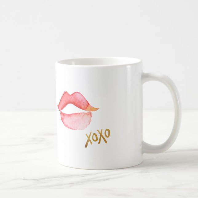 Watercolor Lips & Gold Foil XOXO Coffee Mug (Right)