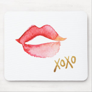 Watercolor Lips & Gold Foil XOXO Mouse Mat