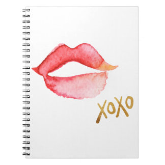 Watercolor Lips & Gold Foil XOXO Notebook