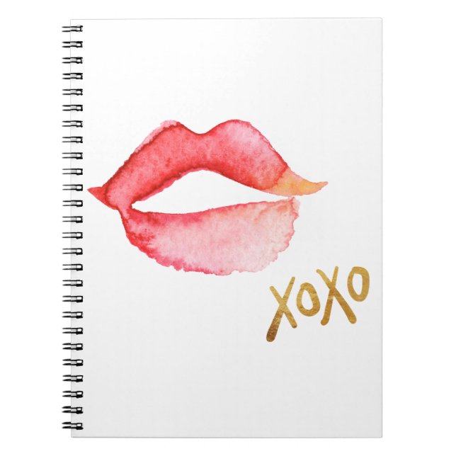 Watercolor Lips & Gold Foil XOXO Notebook (Front)
