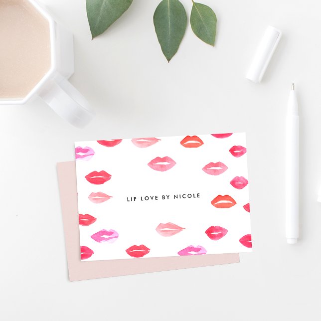 Watercolor Lips | Personalised Flat Notecards (Creator Uploaded)