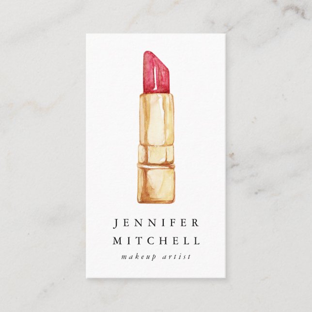 Watercolor Lipstick Beauty Makeup Artist Business Card (Front)