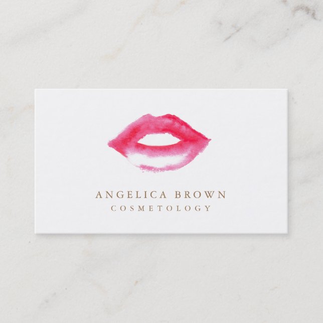 Watercolor Lipstick Cosmetology Business Card (Front)